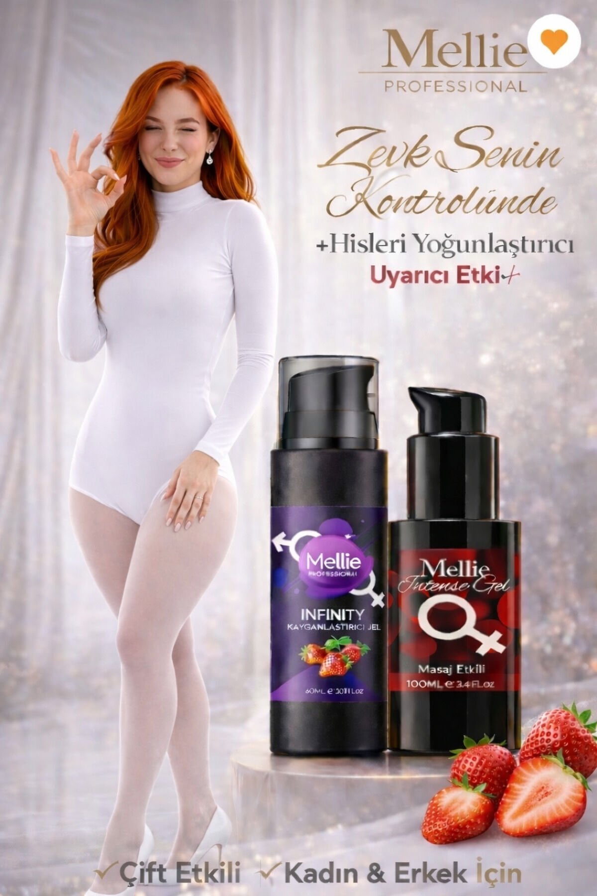 Kadın Uya.rıcı ve Zevk Arttırıcı Jel ve Çilekli Su Bazlı Kayganlaştırıcı Jel 60 ml